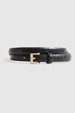 Reiss Molly Mini Leather Croc Embossed Mini Belt