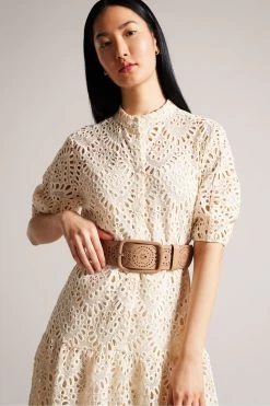 Ted Baker Brown Prelt Laser Cut Detail Wide Belt -Fashion Women T60360s4