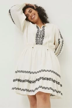 FatFace Natural Devin Embroidered Dress -Fashion Women T60373s3