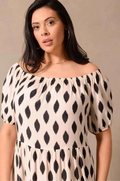 Live Unlimited Black Curve Diamond Print Maxi Tiered Bardot Dress -Fashion Women T60946s3