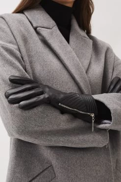 Phase Eight Ruthie Black Zip Leather Gloves -Fashion Women T62696s3