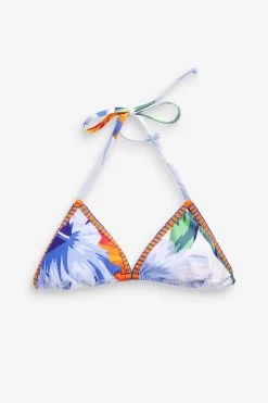 Next White/Blue Whipstitch Triangle Bikini Top -Fashion Women T77 215s5