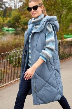 Next Petrol Blue Showerproof Longline Quilted Gilet