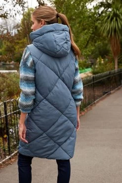 Next Petrol Blue Showerproof Longline Quilted Gilet -Fashion Women T79 206s4