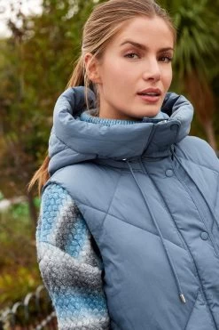 Next Petrol Blue Showerproof Longline Quilted Gilet -Fashion Women T79 206s5