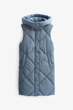 Next Petrol Blue Showerproof Longline Quilted Gilet -Fashion Women T79206s6