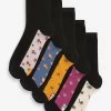 Next Black Woodland Animal Footbed Ankle Socks 5 Pack -Fashion Women T79502s