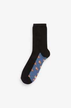 Next Black Woodland Animal Footbed Ankle Socks 5 Pack -Fashion Women T79502s3