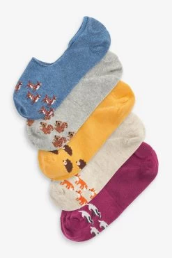 Next Woodland Animals Pattern Invisible Trainer Socks 5 Pack