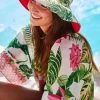 Next Cream/Pink Reversible Tropical Print Bucket Hat -Fashion Women T83054s