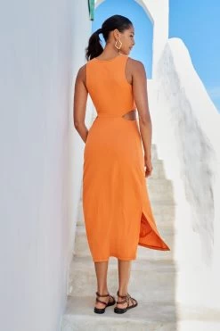 Next Sleeveless Twist Front Cut-Out Cotton Midi Summer Dress -Fashion Women T89 496s3