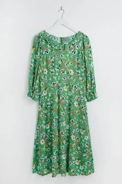 Oliver Bonas Green Scoop Frill Neck Midi Dress -Fashion Women T89889s4