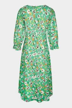 Oliver Bonas Green Scoop Frill Neck Midi Dress -Fashion Women T89889s5