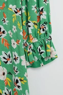 Oliver Bonas Green Scoop Frill Neck Midi Dress -Fashion Women T89889s9