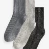 Next Grey Thermal Wool Blend Ankle Socks With Silk 3 Pack -Fashion Women T95286s