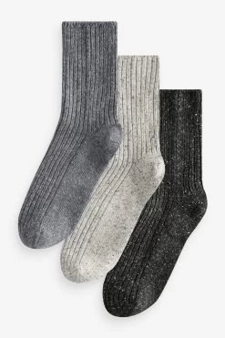 Next Grey Thermal Wool Blend Ankle Socks With Silk 3 Pack