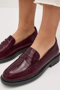 Next Berry Red Forever Comfort® Leather Brogue Detail Chunky Loafer Shoes