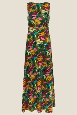 Monsoon Green Cut-Out Back Palm Jersey Dress 9 Monsoon Green Cut-Out Back Palm Jersey Dress -Fashion Women T97679s4