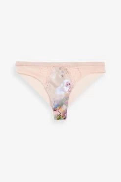 B By Ted Baker Pink Floral Satin Brazillian Knickers -Fashion Women T99 525s5