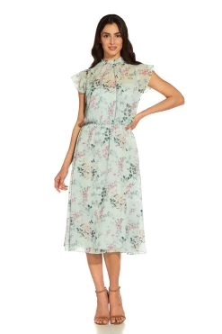 Adrianna Papell Blue Short Printed Chiffon Dress