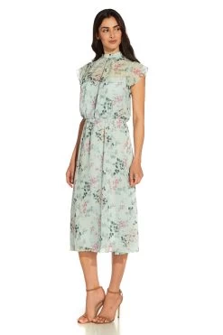 Adrianna Papell Blue Short Printed Chiffon Dress -Fashion Women U09517s3