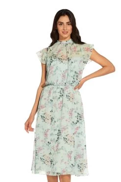 Adrianna Papell Blue Short Printed Chiffon Dress -Fashion Women U09517s4