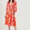 Monsoon Orange Aspen Wrap Dress In Linen Blend -Fashion Women U11962s