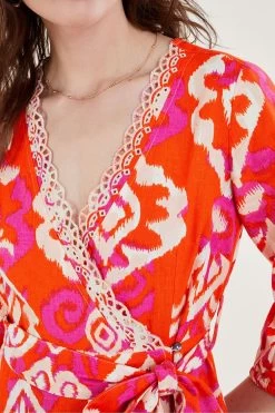 Monsoon Orange Aspen Wrap Dress In Linen Blend -Fashion Women U11962s4