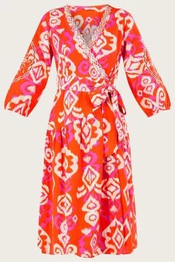Monsoon Orange Aspen Wrap Dress In Linen Blend -Fashion Women U11962s5