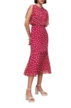 Whistles Pink Moon Spot Print Midi Dress