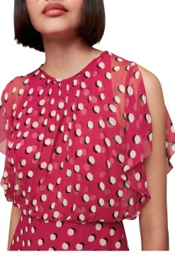 Whistles Pink Moon Spot Print Midi Dress -Fashion Women U26143s3