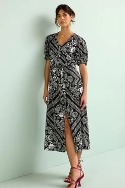 Next Linen Blend Button Down Printed Midi Dress
