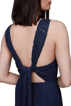 Whistles Blue Lace Tie Back Maxi Dress -Fashion Women U36017s3