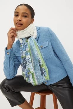 Next White/Blue Floral Foil Lightweight Scarf