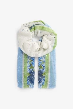 Next White/Blue Floral Foil Lightweight Scarf -Fashion Women U36308s3