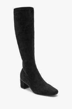 Next Black Forever Comfort Sock Block Heel Knee High Boots -Fashion Women U41838s5