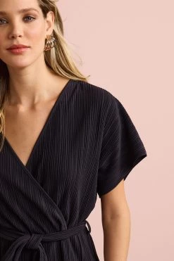 Next Short Sleeve Plissé Jumpsuit -Fashion Women U43 961s4