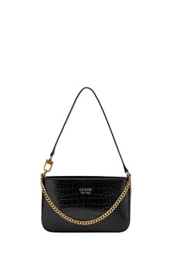 Guess Katey Croc Effect Mini Top Zip Shoulder Black Bag