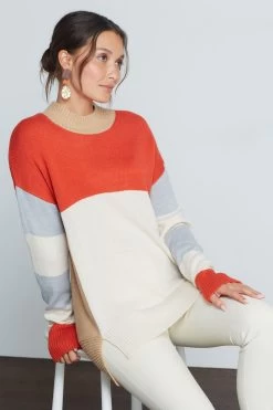 Next Orange/White Colourblock Cosy High Neck Jumper