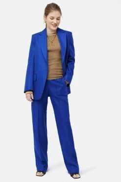 Jigsaw Blue Linen Twill Calder Blazer -Fashion Women U61350s3
