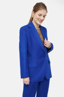 Jigsaw Blue Linen Twill Calder Blazer -Fashion Women U61350s4