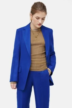 Jigsaw Blue Linen Twill Calder Blazer -Fashion Women U61350s5
