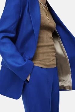 Jigsaw Blue Linen Twill Calder Blazer -Fashion Women U61350s7