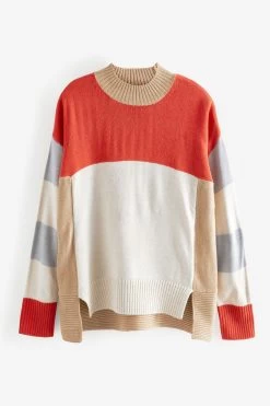 Next Orange/White Colourblock Cosy High Neck Jumper -Fashion Women U61597s5