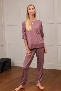 Next Berry Purple Jersey Pyjamas With Satin Trims -Fashion Women U62 395s2