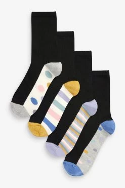 Next Black Spot/Stripe Sparkle Ankle Socks 4 Pack