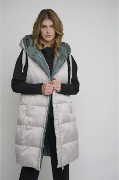 Rino & Pelle Cream Long Hooded Padded Waistcoat