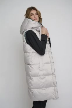 Rino & Pelle Cream Long Hooded Padded Waistcoat -Fashion Women U78953s3