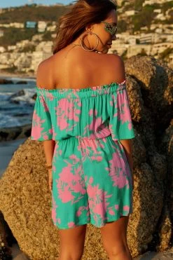 Myleene Klass Green Floral Off Shoulder Playsuit -Fashion Women U82018s3