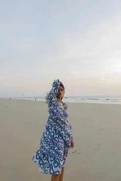 Monsoon Blue Geometric Print Kaftan Dress In Sustainable Cotton -Fashion Women U82151s5